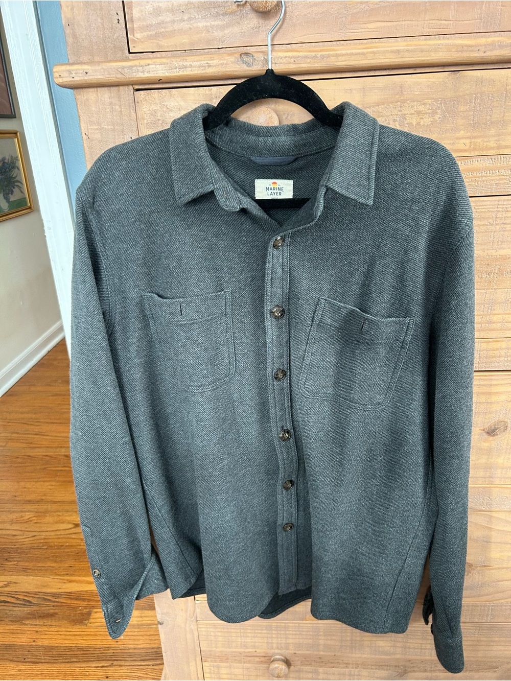 Marine Layer Charcoal Knit Button-Up Shirt